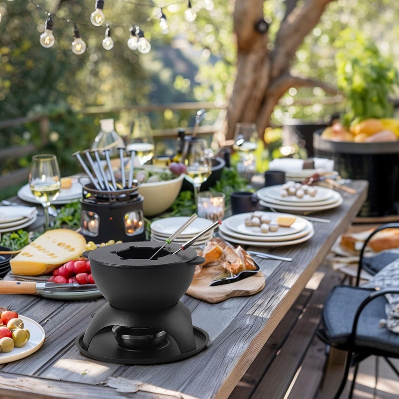 Artestia Cast Iron Cheese Fondue Set 11-Piece with Adjustable Burner, 6 Colored Forks, 5-Cup Red Swiss Fondue Set for Cheese, Chocolate, Caramel, Meat â€“ Family Size 4-6 Persons - Image 3